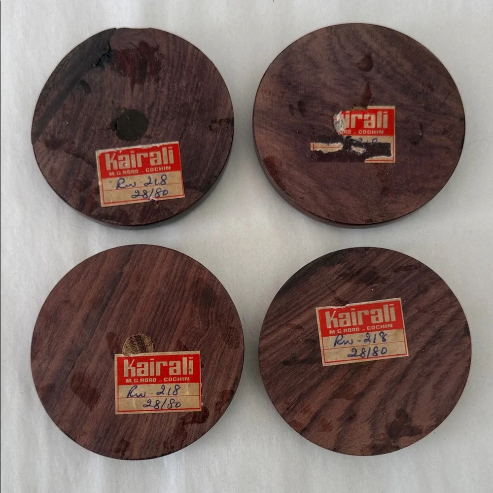 Vintage 4 Gold Metal and Wood Coasters